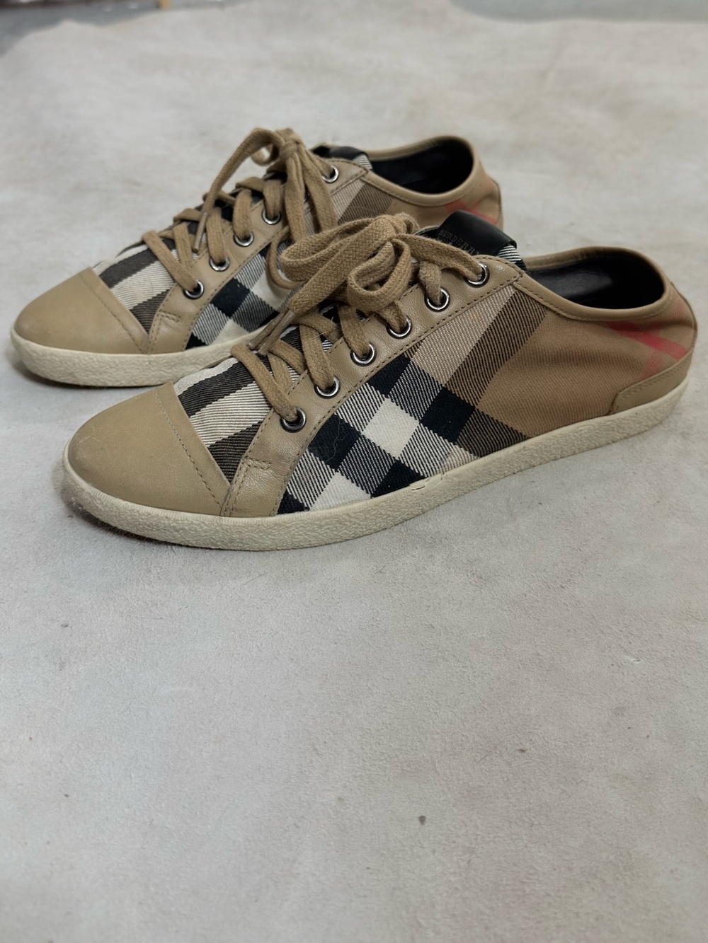 BURBERRY TAN PLAID CANVAS/LEATHER SNEAKERS 8